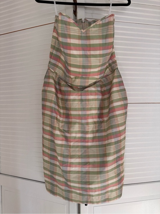 Siri Dresses & Skirts - Siri 100% Silk Strapless Pastel Plaid Sheath Dress